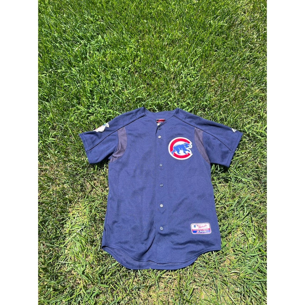 Vintage Chicago Cubs Baseball Jersey Mens Med Navy MLB Majestic Mesh Made USA